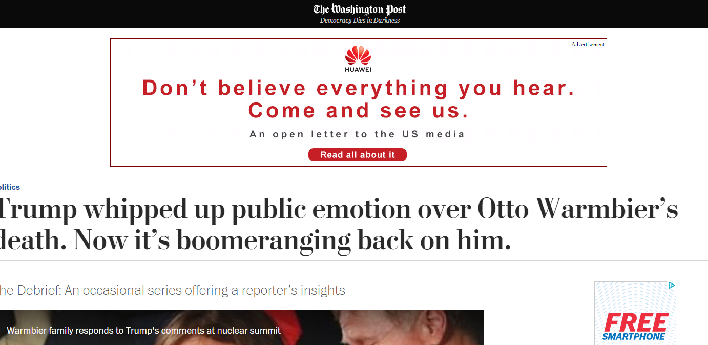 Washington Post, Wall Street Journal run ads for Chinese company accused of spying